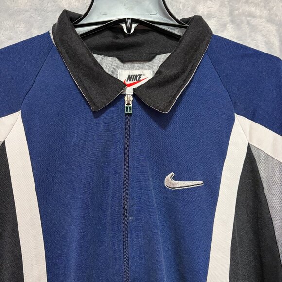 Vintage Nike Shirt Mens XL Black Blue Warm Up Full Zip Jersey Big Logo Y2K - Picture 2 of 10